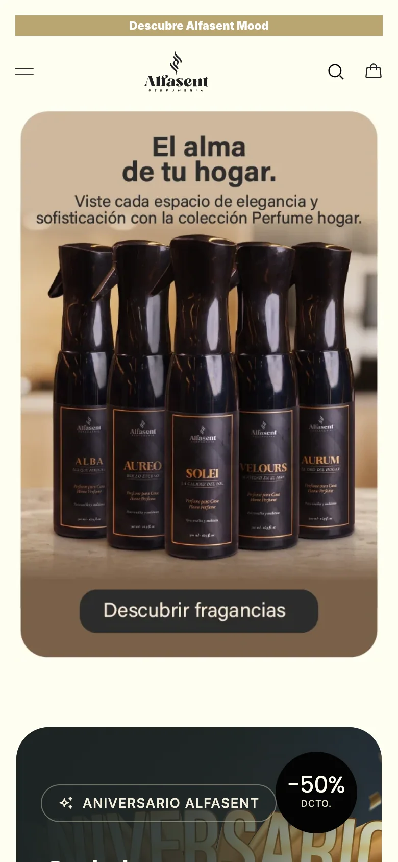 Tienda de Alfasent en un teléfono