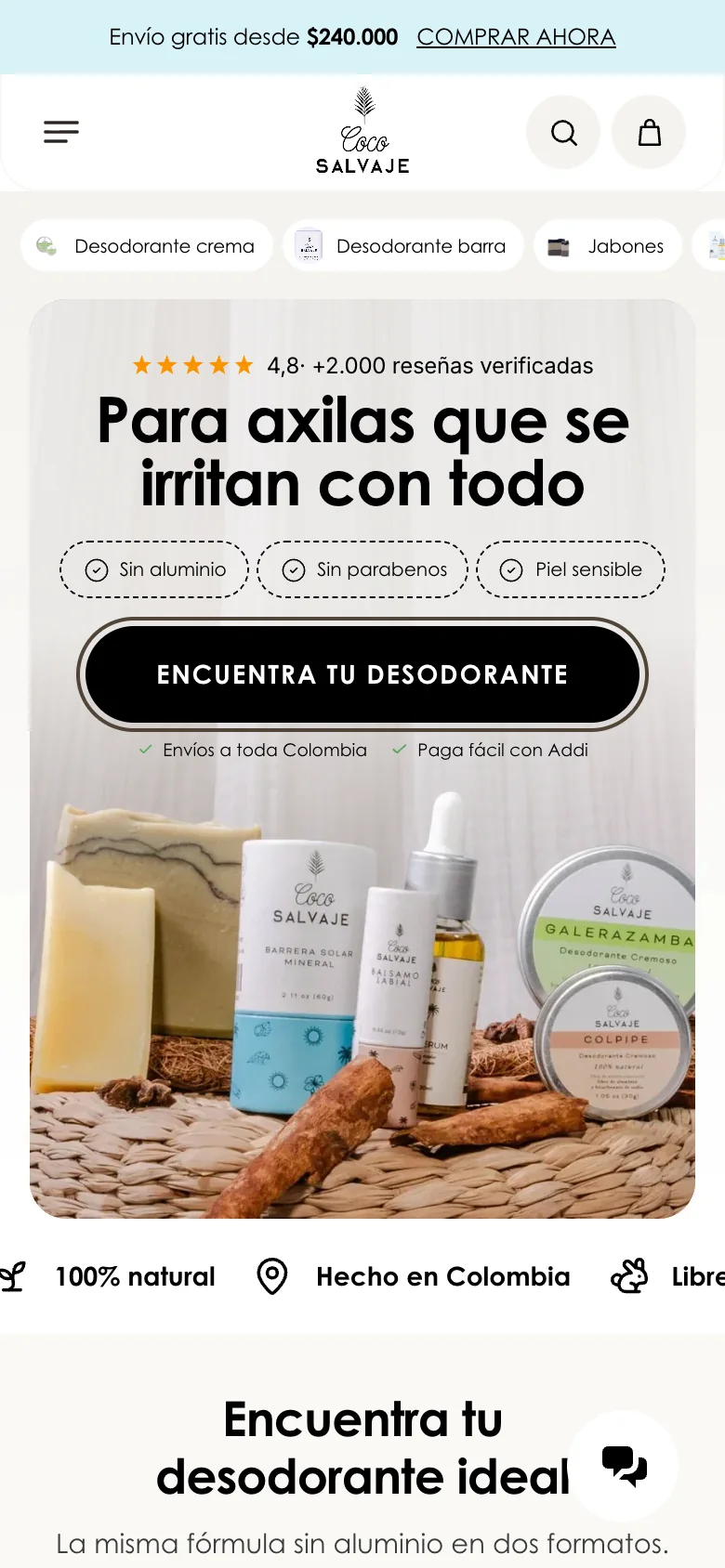 Tienda de Coco Salvaje en un teléfono
