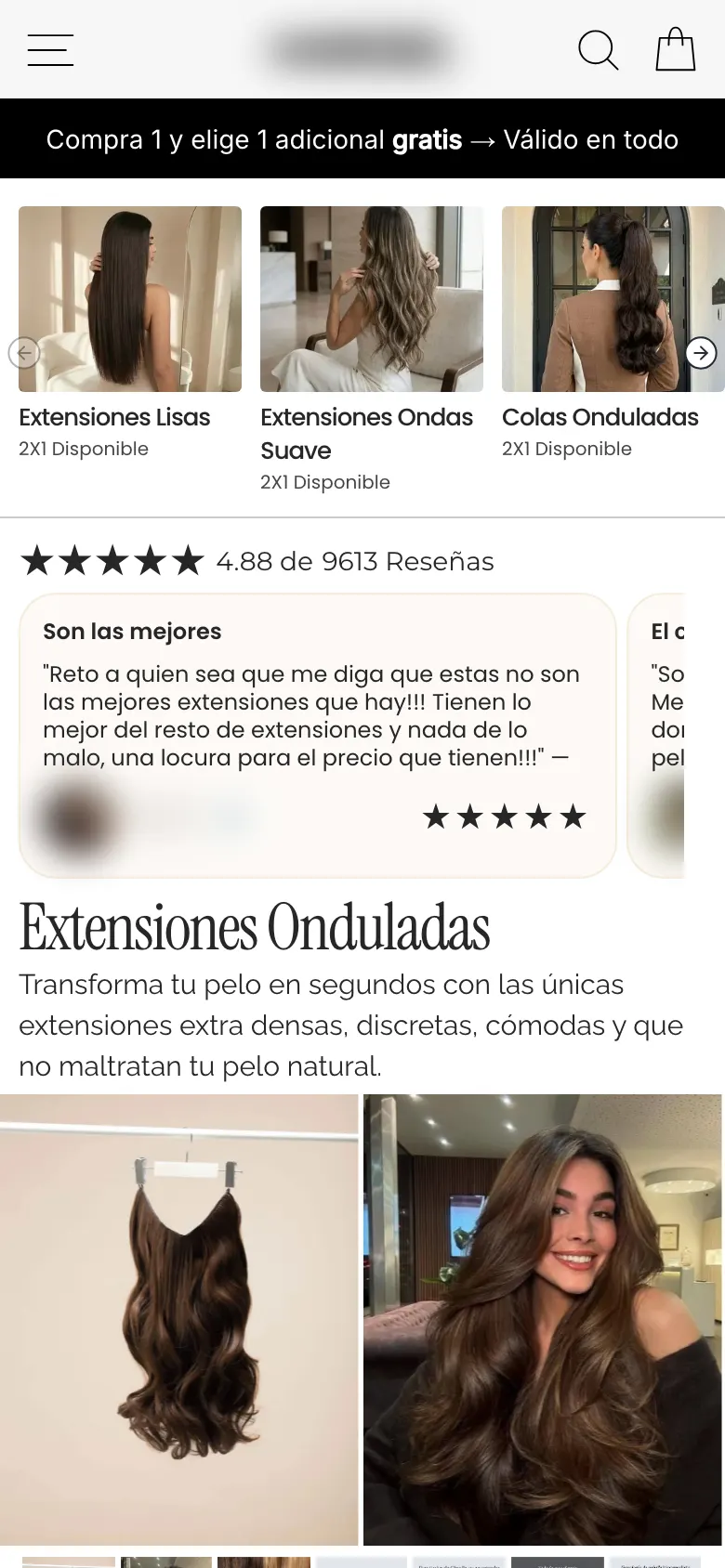Ficha de hoy: una reseña de clienta arriba, antes de la descripción del producto